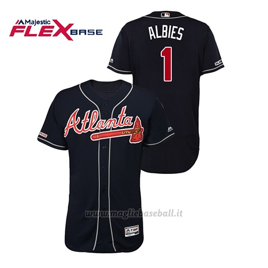 Maglia Baseball Uomo Atlanta Braves Ozzie Albies 150th Aniversario Patch Autentico Flex Base Blu